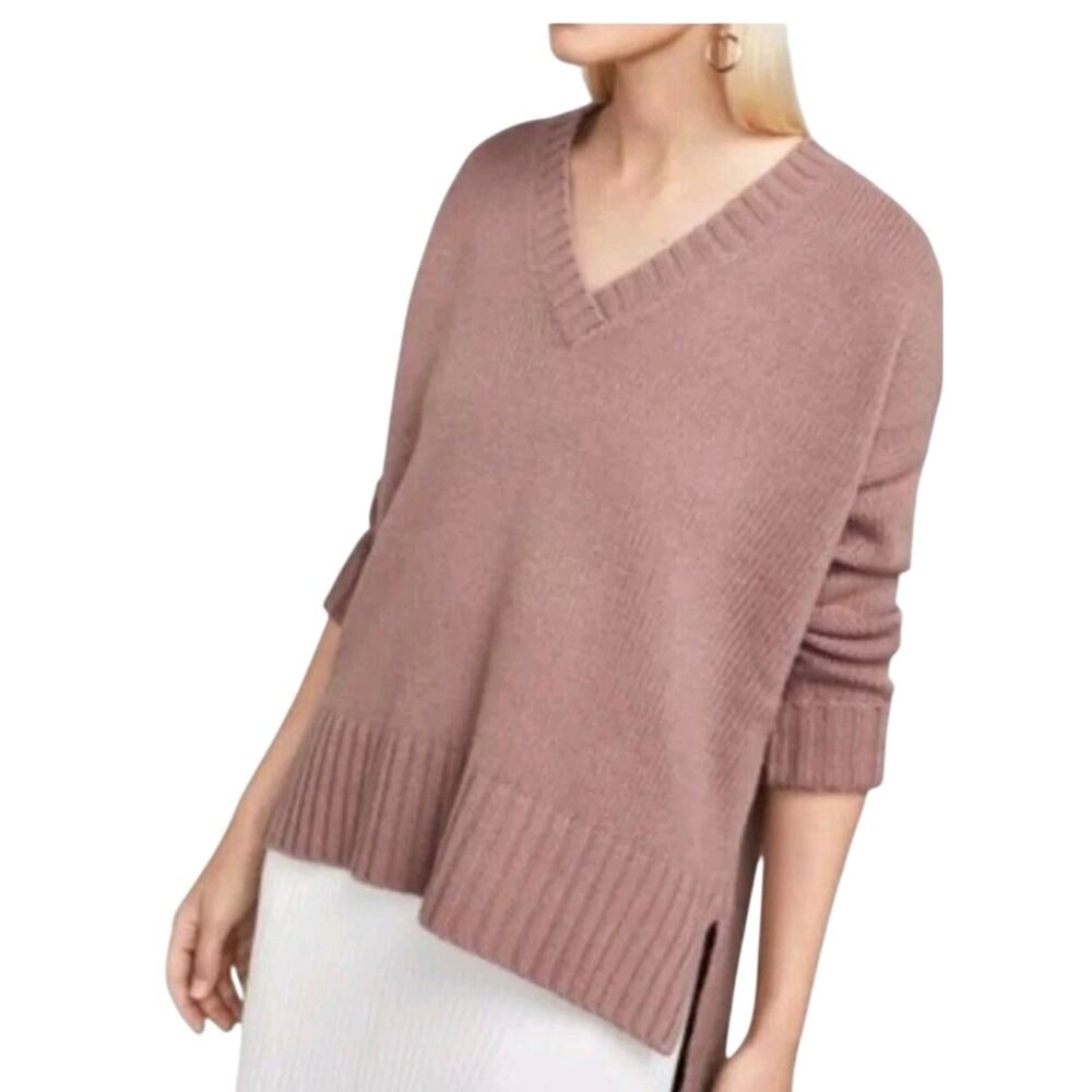 BCBGMaxAzria WMNS Reona Sweater SZ S Pink Mauve Lambswool Cashmere High-Low